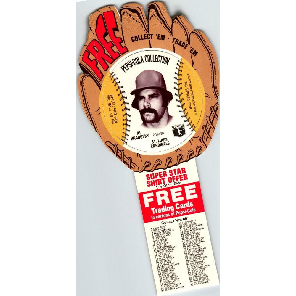 Pepsi-Cola Baseball Trading Card 1977 Al Hrabosky St. Louis Cardinals MLB Diecut